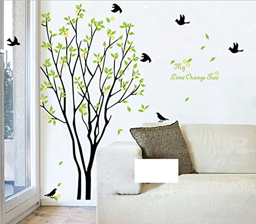 Tree Birds Wall Stickers Green Wall Sticker size 60x90 ay9094