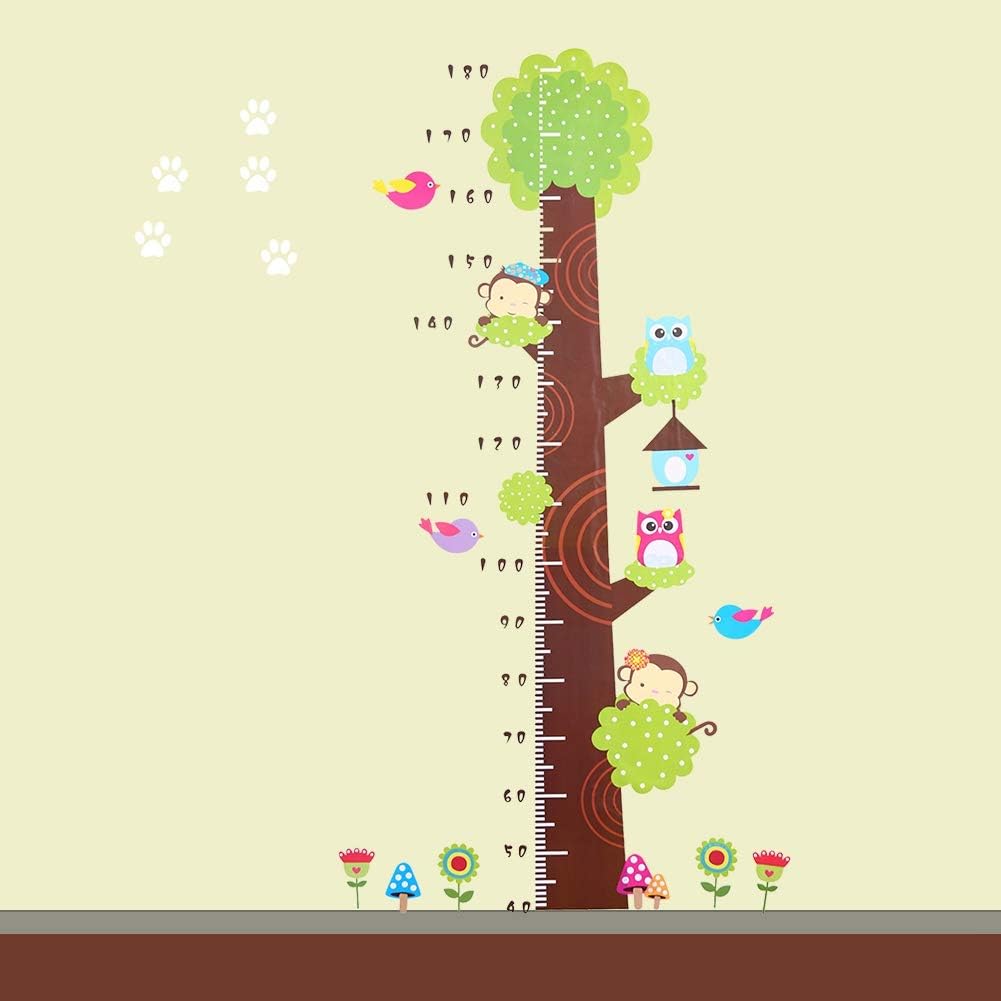 FIYO Height Chart Sticker, Owl Tree Growth Wall Measure Removable Decor Little Animals Kids Decals Peel and Stick for Kids Nursery Bedroom Living Room