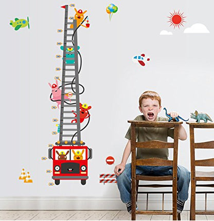 MJ8020 Fire Truck Wall Sticker Removable Height Sticker Cartoon Wall Decals Home Decor for Kids Room