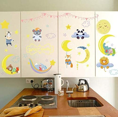 Sk7161 Cartoon diy wall sticker for kids rooms Sleeping Dreaming animals moon stars clouds decor bedroom window wardrobe door stickers-XSQ