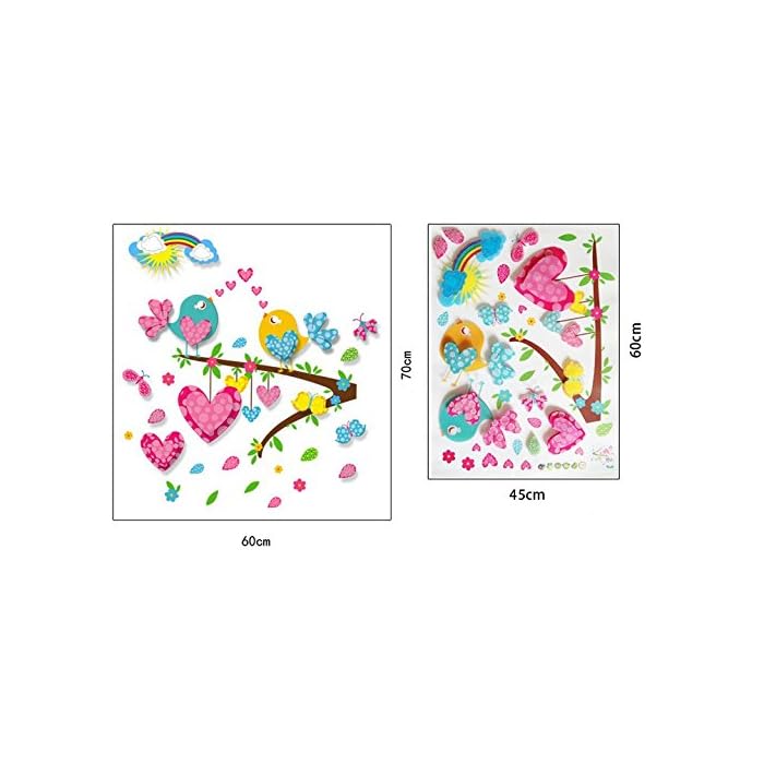 Tree Bird Cartoon Removable Tree Heart Wall Sticker Cozy Romantic Bedroom Living Room Kitchen Bathroom Removable Wall Sticker 50X70CM