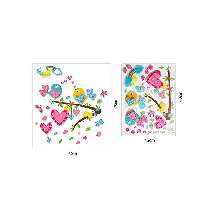Tree Bird Cartoon Removable Tree Heart Wall Sticker Cozy Romantic Bedroom Living Room Kitchen Bathroom Removable Wall Sticker size 45x60 ay3D6001