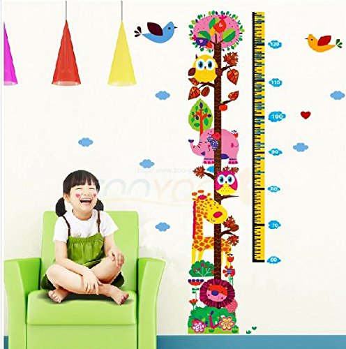 Qianxing removable cycle-usable cartoon wall sticker for kid's bedroom animal Height Chart in Nursery Children Room colourful Wall Decal for house home mural Décor height meter wallpaper(lion giraffe and elephant)
