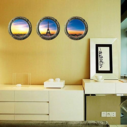 Kei Lara Trick Art Wall Sticker Window [Scenery from Round Window] Stylish Wall Sticker Removable DIY Wallpaper Sticker