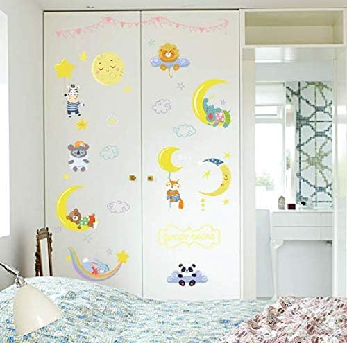 Sk7161 Cartoon diy wall sticker for kids rooms Sleeping Dreaming animals moon stars clouds decor bedroom window wardrobe door stickers-XSQ