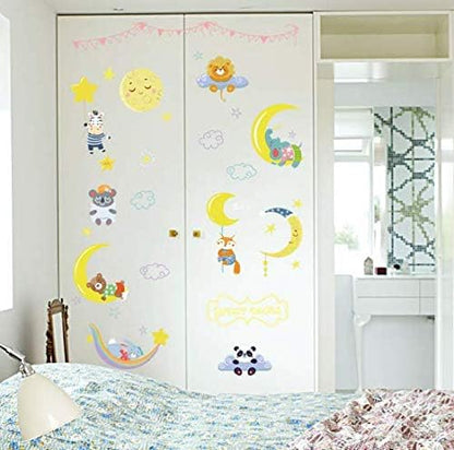 Sk7161 Cartoon diy wall sticker for kids rooms Sleeping Dreaming animals moon stars clouds decor bedroom window wardrobe door stickers-XSQ