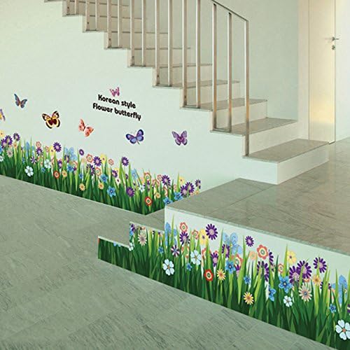 Amazingdeal365 Butterfly Grass Flower Stickers Removable DIY Vinyl Quote Wall Stickers for Nursery Nursery School Size:Approx.163cm x 50cm