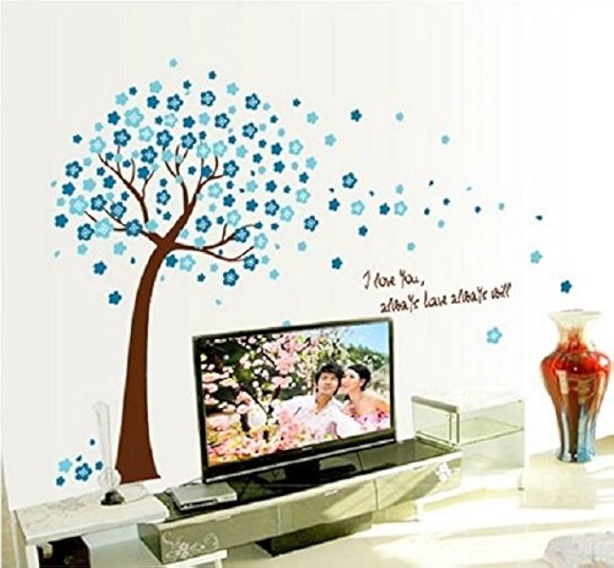 Asmi Collections Wall Stickers Blue Tree and Flowers AY9026B