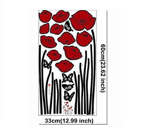 Tc976 Rote Mohnblumen-Blumen-Niederlassung Blumen Wandtattoo Aufkleber Abziehbilder Wohnkultur Stilvolle moderne Blumen Living Schlafzimmer Dekoration Küche