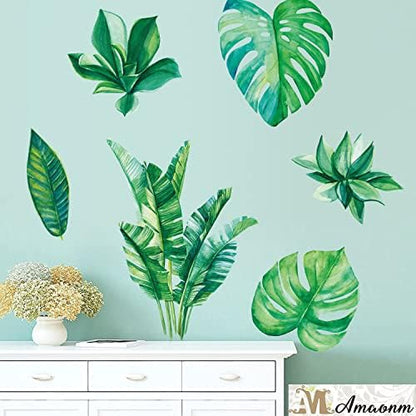 Amaonm Removable 3D Nordic Green Plants Fresh Leaves Wall Decals Nursery Decor Leaf Wall Stickers DIY Wall Art Decor Decoration Sticker for Home Living Room Girls Bedroom Offices Green SK9239