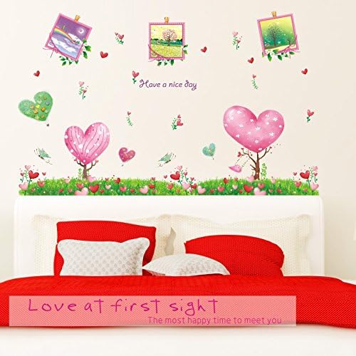 Cartoon Green Tree Grass Love Photo Frame Flower Wall Sticker Wall Decals Home Decoration Wallpaper size 50x70 xls7081