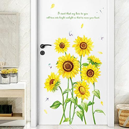 Sunflower Wall Stickers Butterfly Decals Removable Yellow Flower Butterflies Wallpaper Decor DIY Art Mural for Kids Room Bedroom Nursery Home Decoration
