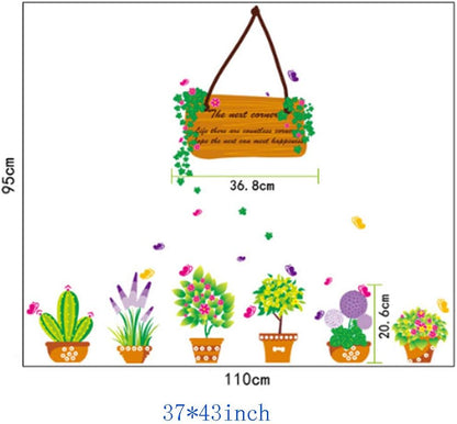 MJ7031 BEST OF BEST Flower Cactus Plant Potted Wall Sticker Home Decal Removable PVC Murals Wallpaper Girls Boys Kids Baby Nursery Bedroom Living Room Bathroom Kitchen Window
