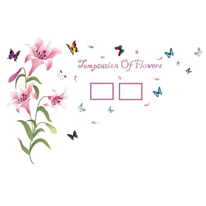 Baby Boy's Lily Flowers Photo Frame Butterflies Petals Wall Decal One Size Pink