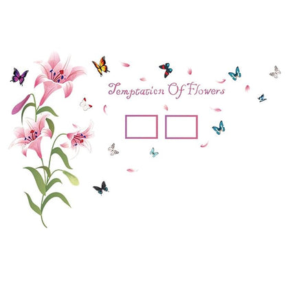 Baby Boy's Lily Flowers Photo Frame Butterflies Petals Wall Decal One Size Pink
