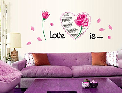 Oren Empower Pink Rose Plant Medium Size Wall Sticker (Wall Covering Area - 55 cm X 150 cm)
