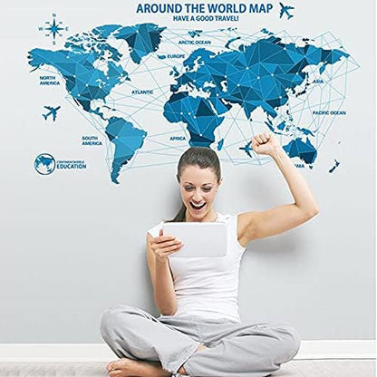 Waterproof 3d blue world map wall stickers office rooms decals decor wall art bedroom for Xh0960home decorations wall decals