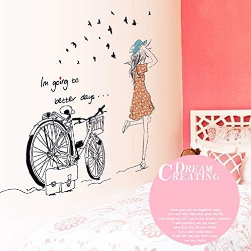 Cycling girl bedroom living room background character wall sticker MJ7008