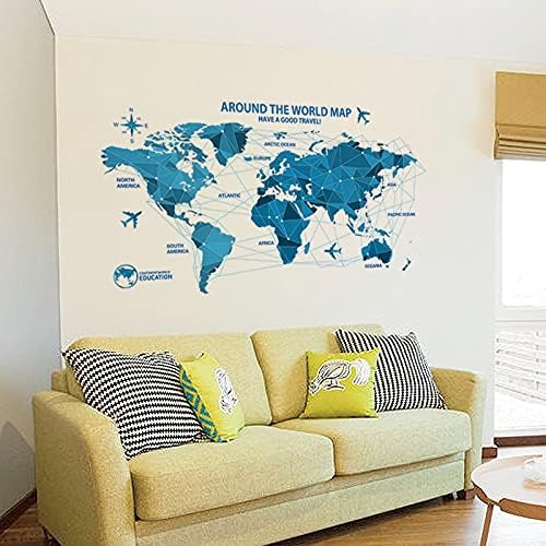 Waterproof 3d blue world map wall stickers office rooms decals decor wall art bedroom for Xh0960home decorations wall decals