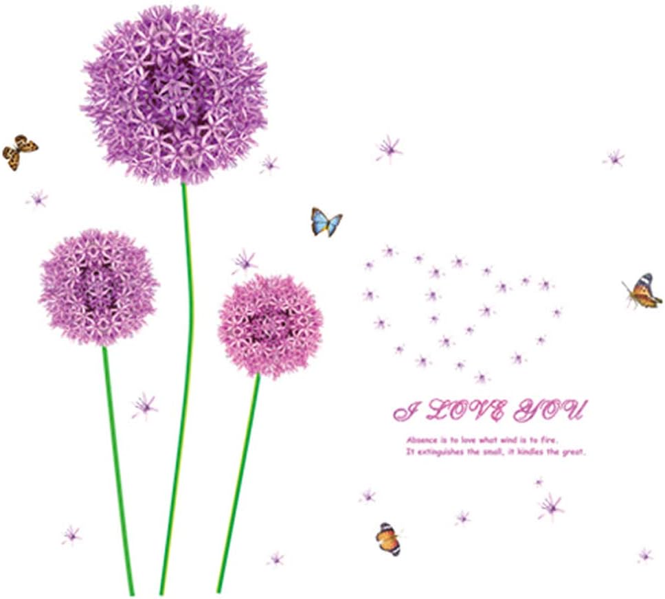 Purple Dandelion Colorful Butterflies Wall Decal Home Sticker Am 9022