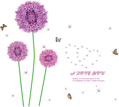 Purple Dandelion Colorful Butterflies Wall Decal Home Sticker Am 9022