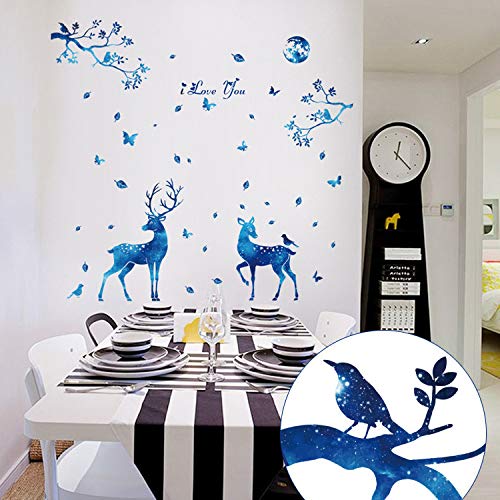 Wall Stickers & Murals Wall stickers-SK9181 Blue elk Silhouette Wall Stickers Nordic Style Bedroom Living Room Porch Removable Decorative Starlight Deer-Wall stickers-SK9181