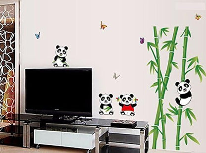 Ay9215 Oren Empower Playing Panda PVC Vinyl Large Wall Sticker for Kid's Room (Green, WxH-115 cm x 118 cm)