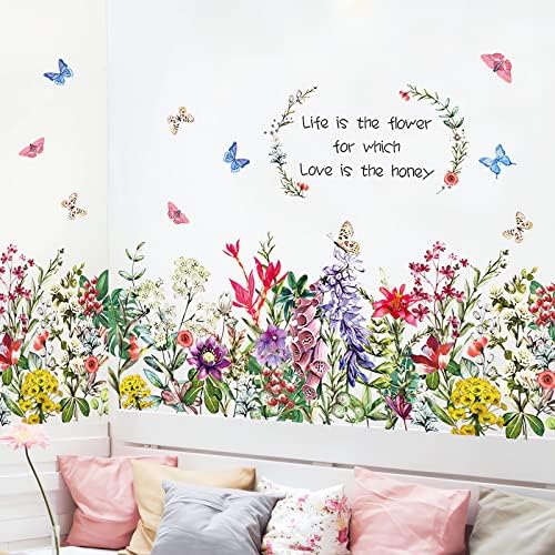 Aht94013 Garden Flowers Wall Decals Inspirational Quote Floral Wall Stickers Botanical Wall Art Living Room Bedroom Office