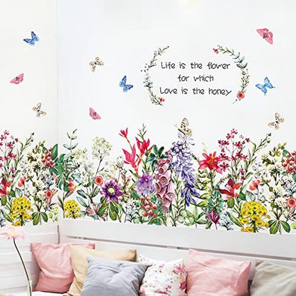 Aht94013 Garden Flowers Wall Decals Inspirational Quote Floral Wall Stickers Botanical Wall Art Living Room Bedroom Office