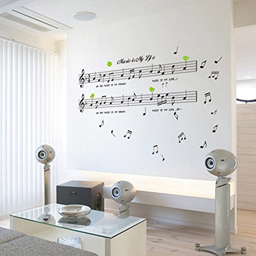 Ay7106 Music Sticker Music is My Life Theme Music Bedroom Decor & Dancing Music Note Removable Wall Sticker