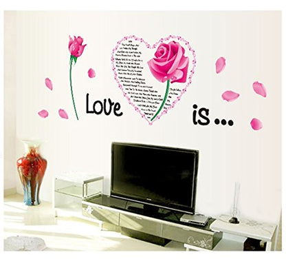 Oren Empower Pink Rose Plant Medium Size Wall Sticker (Wall Covering Area - 55 cm X 150 cm)