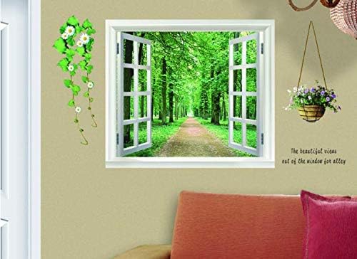 False Window Scenery 3d Wall Sticker Home Decor Green Forest Wall Decal For Living Room Wallpaper