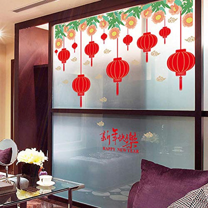 Christmas wall sticker mural SK9250 Lantern Year's Day Window Glass Sticker Door Sticker