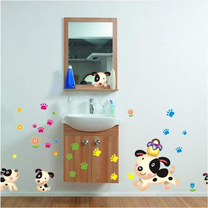 Happy Dogs and Flowers Leaves Wall Decal Home Sticker Ay7036