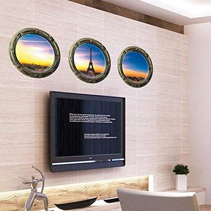 Kei Lara Trick Art Wall Sticker Window [Scenery from Round Window] Stylish Wall Sticker Removable DIY Wallpaper Sticker