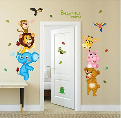 Xl8207 Hallobo® Wall Tattoo Baby Family Family Children's Zoo Monkey Elephant Giraffe Bear Parrot Hippo Wall Stickers