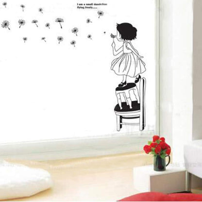 Xys8045 Creative Wall Stickers Removable Wall Decals Home Decor PVC Art Mural Baby Boys Girls Kids Bedroom Kitchen Room Decoration Wall Sticker (A Girl is Blowing Dandelion)