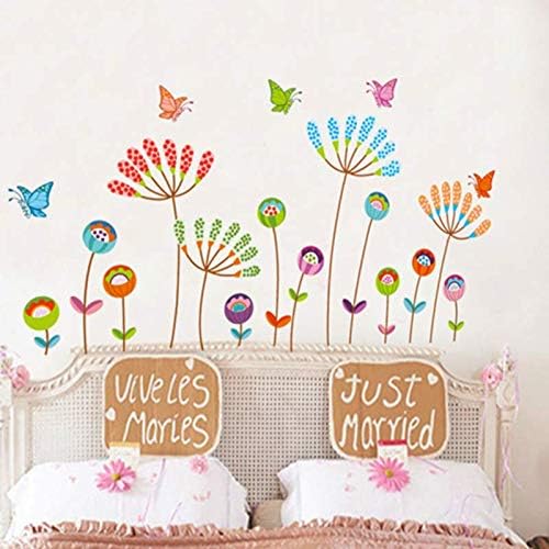 Colorful Cartoon Dandelion Wall Paper, Butterfly Flowers ， Background Wall Sticker for Home Kindergarten Decor