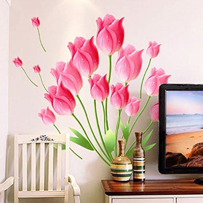 Ay601B Top of top store Heart Shaped Flower Butterfly Wall Stickers Home Decor PVC Art Mural for Baby Kids Girls Bedroom Kitchen Posters Pink Tulip Flowers