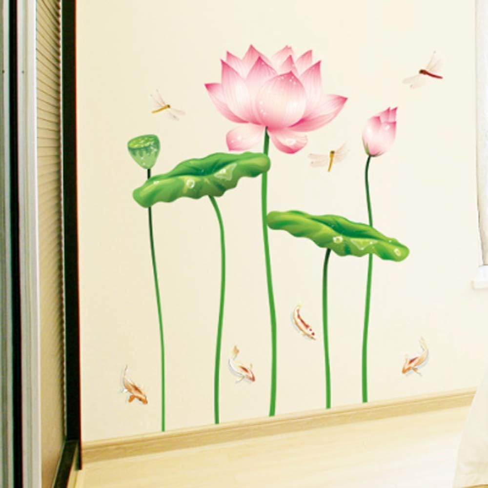 Lotus Flower Dragonfly Fish Wall Sticker ay997