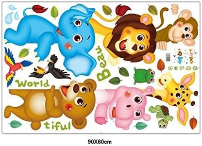 Xl8207 Hallobo® Wall Tattoo Baby Family Family Children's Zoo Monkey Elephant Giraffe Bear Parrot Hippo Wall Stickers