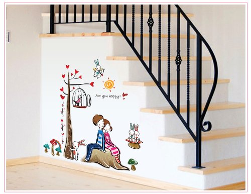 Wall decal two lovers leaning back ay924