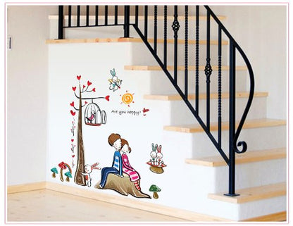 Wall decal two lovers leaning back ay924