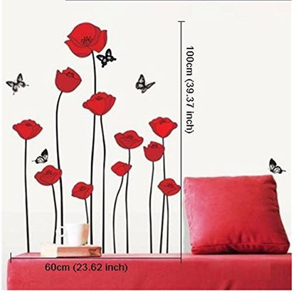 Tc976 Rote Mohnblumen-Blumen-Niederlassung Blumen Wandtattoo Aufkleber Abziehbilder Wohnkultur Stilvolle moderne Blumen Living Schlafzimmer Dekoration Küche