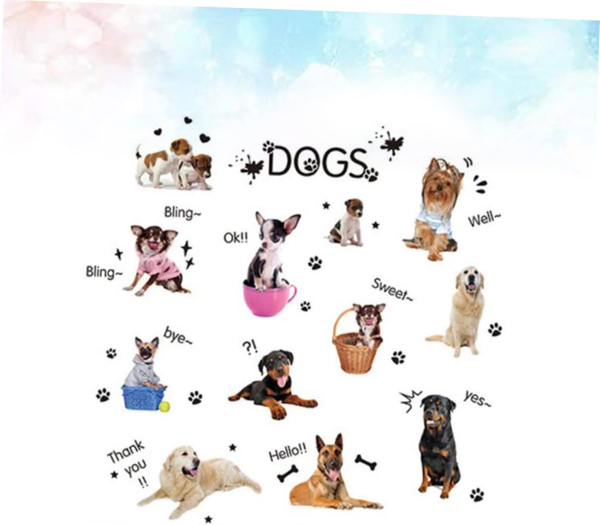 Xh1003c Asakkura Removable Stickers 2pcs Wall Removable Animal Wallpaper Home for Cartoon Paste Sticker Decals Decoration Kids Nursery Living Dog Decor Room Kids Wall Decals