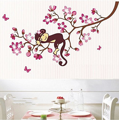 Asmi Collections PVC Wall Stickers Cute Monkey on a Tree Branch AY7020