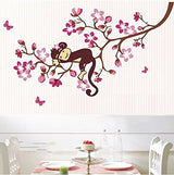 Asmi Collections PVC Wall Stickers Cute Monkey on a Tree Branch AY7020