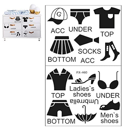 Srkin Clothing Label Sticker | Removable Wardrobe Wall Clothing Classification Decor, Creative Life Label Vinyl Sticker for Adults, Female, Male, Children, Bedroom Ay1101 Size 50x35cm