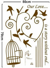 Jm8316 Tree hanging bird cage wall sticker, suitable for living room background bedroom decoration wallpaper