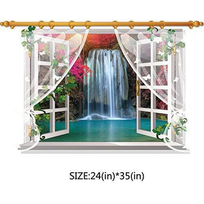 SK9020E 3D Wall stickers Waterfall Window Plant Landscape Home Decoration DIY Vinyl Decal Movie Mural Art